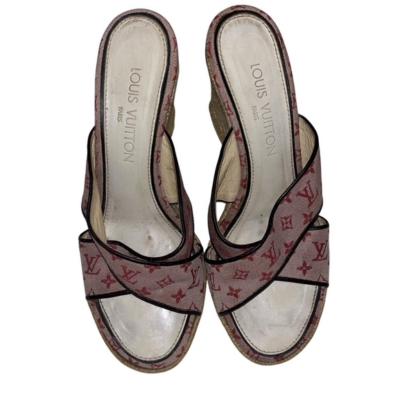 Vintage LOUIS VUITTON Espadrille Wedge Sandals Pink Monogram EU 38.5 US 8 Y2K - Picture 3 of 11